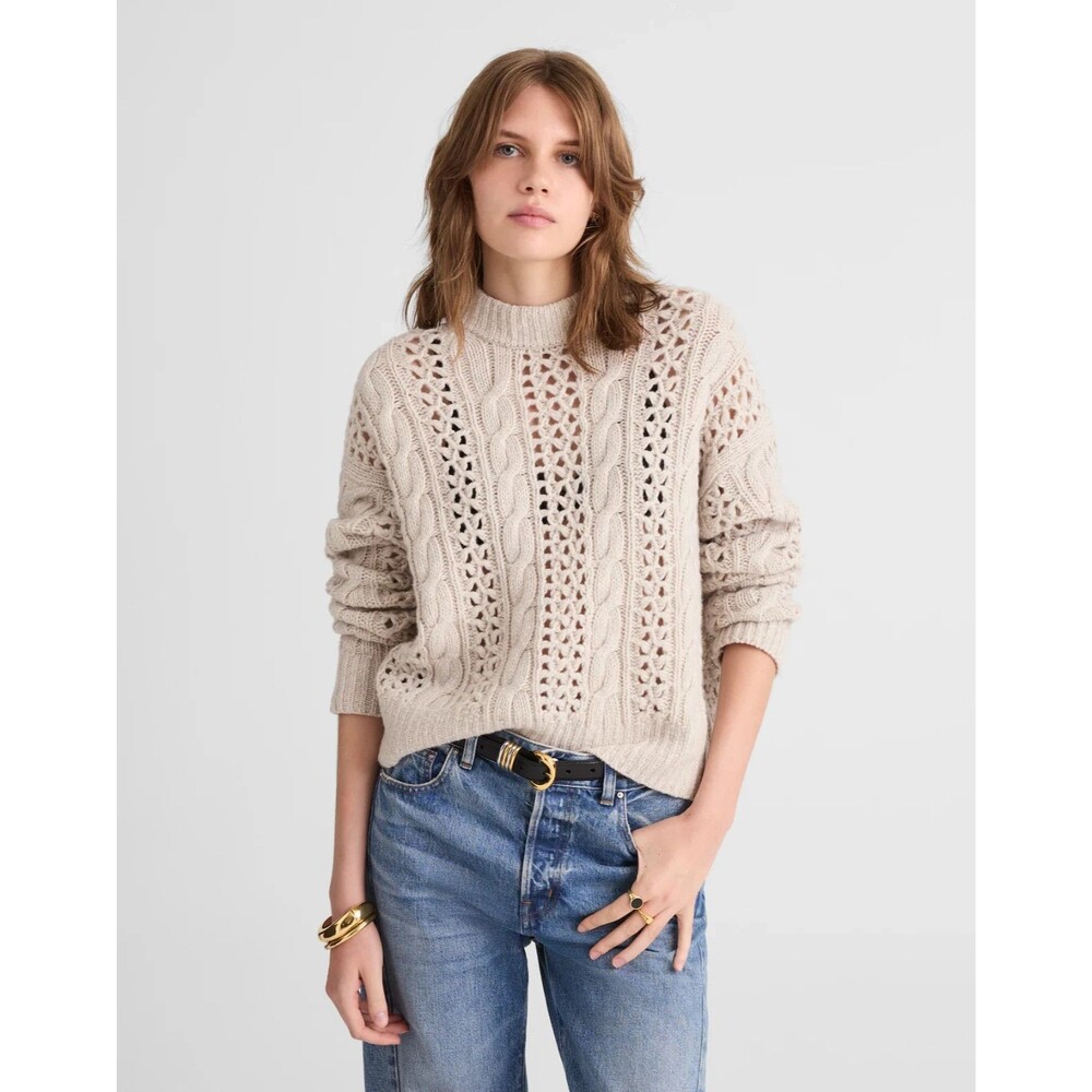 MADEWELL Marled Cable-Knit Sweater XXS Mixed Oat Drop Shoulder Relaxed NWT B83